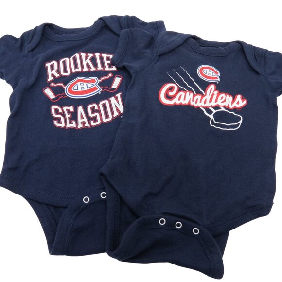 NHL Montreal Canadiens Set of 2 Blue Infant 3/6m Bodysuits One Piece Hockey - Picture 1 of 9